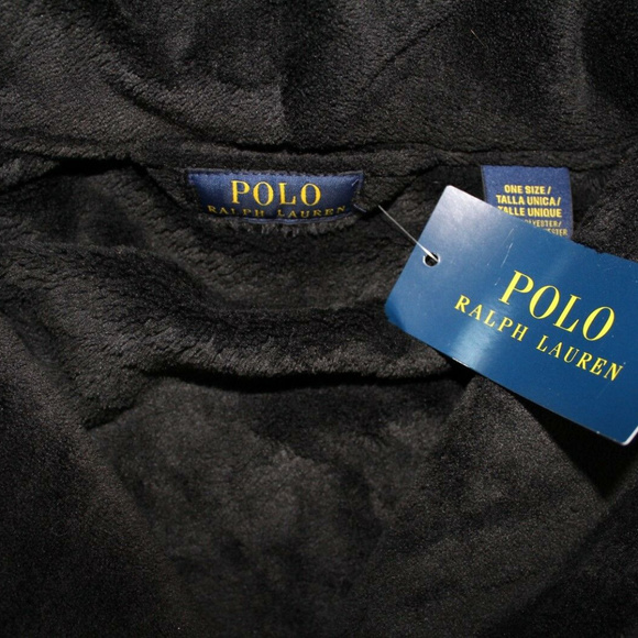 POLO RALPH LAUREN MEN'S PLUSH BATH ROBE BLACK - Picture 5 of 8